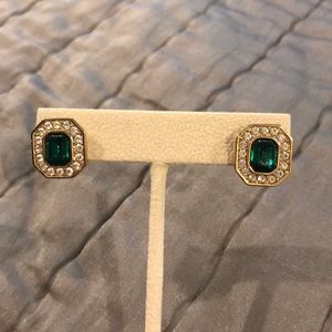 Emerald & diamond cz stud style earrings